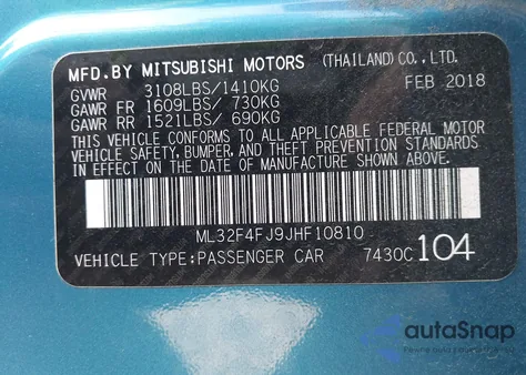 2018 Mitsubishi Mirage G4 Se from USA, damaged, VIN ML32F4FJ9JHF10810